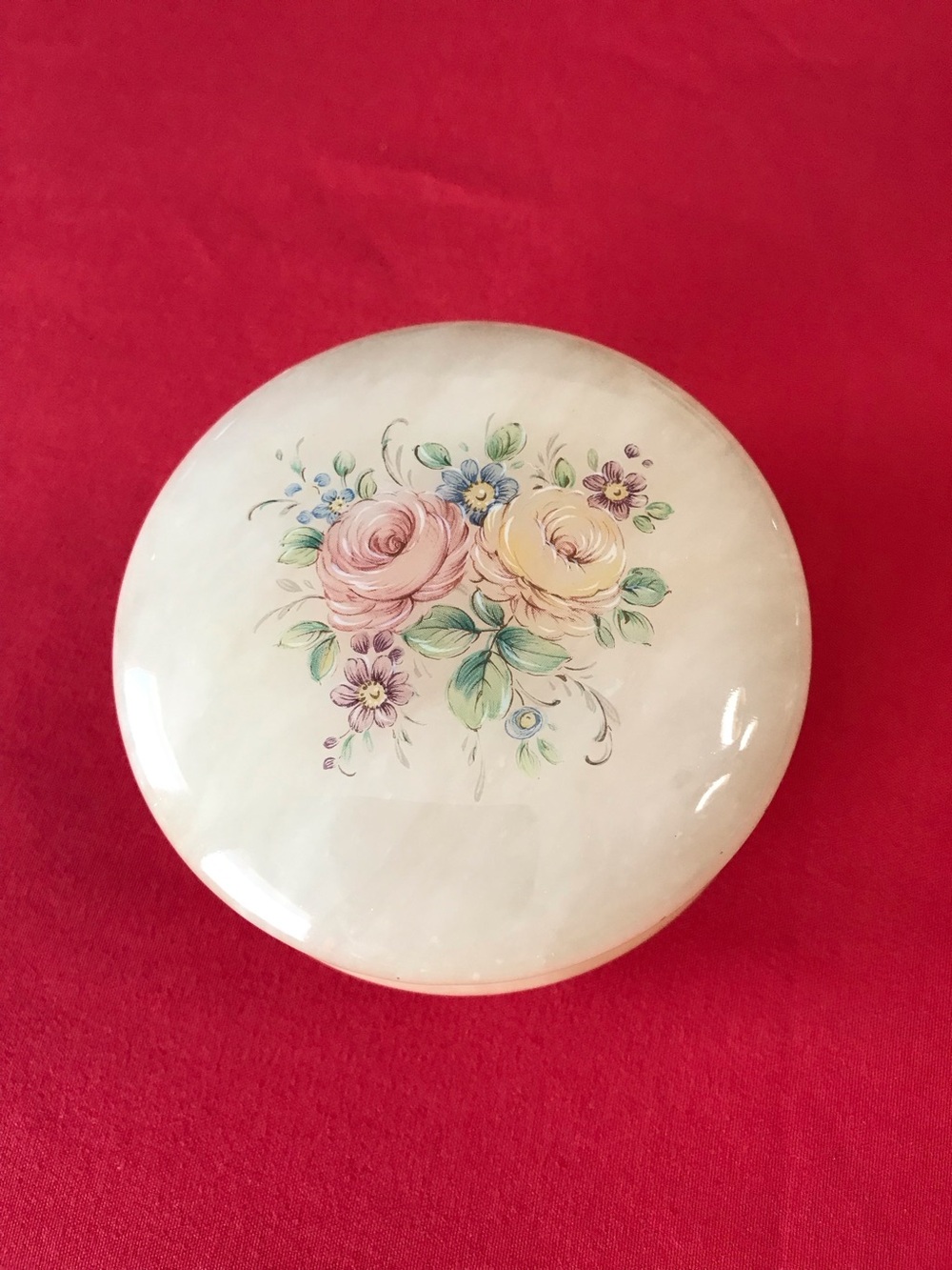 Vtg Genuine Alabaster Hand Carved Italy Small Trinket Box Hinged Floral Rose